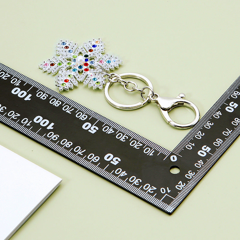 Wholesale Diamond Inlaid Christmas Snowflake Metal Keychain